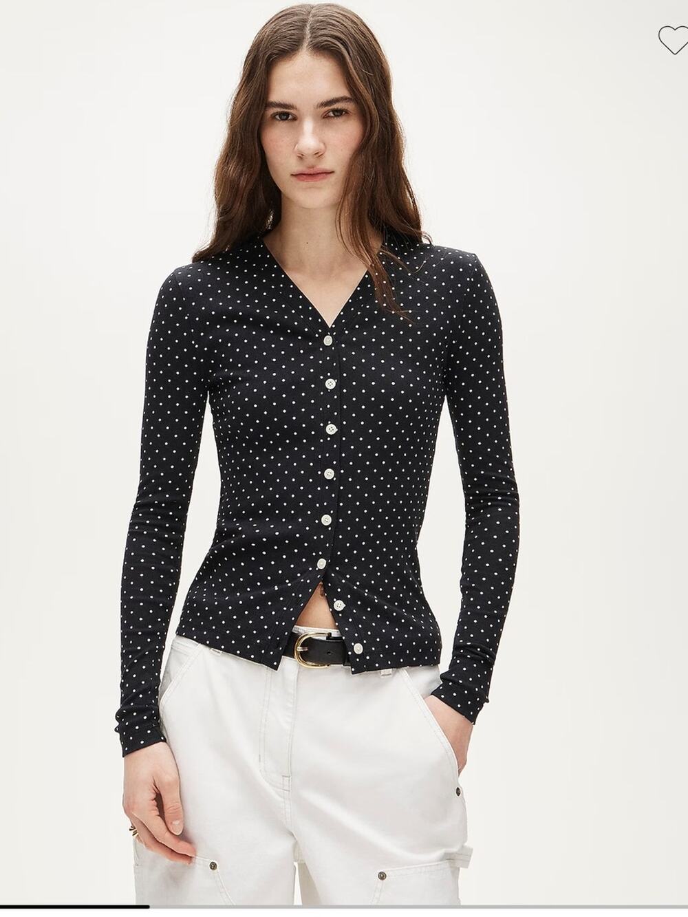 J.Crew Lightweight rib high V-neck cardigan top in dot print